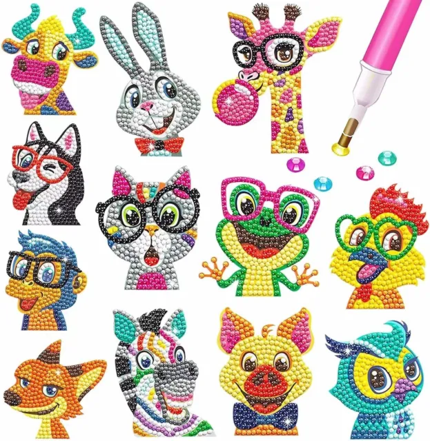 MEIEST 5D DIY Diamond Painting Stickers Kits for Kids, Animals Gem Mosaic Paint