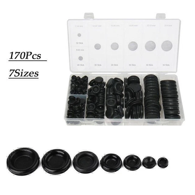 170Pcs 7 Size Rubber Grommet Firewall Hole Plug Set Electrical Wire Gasket Kit 170Pcs 7 Size Rubber Grommet Firewall Hole Plug Set Electrical Wire Gasket Kit