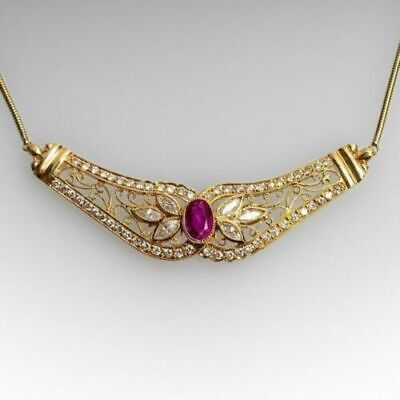 Women's Tanmania 2Ct Oval Ruby Stunning Simulated Necklace 14K Yellow Gold Over