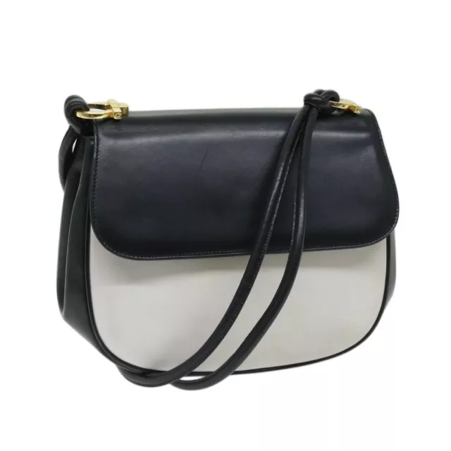 SALVATORE FERRAGAMO SHOULDER Bag Leather White Black Auth bs11184 $184. ...
