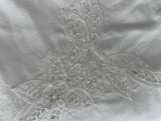 Vintage 100%Cotton Cut work Embroidered White Shabby Chic Cottage Shower Curtain