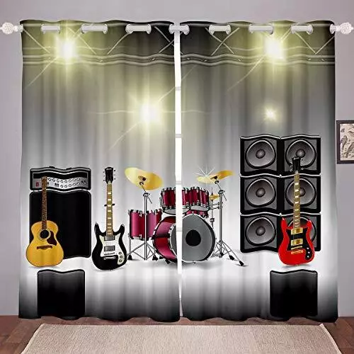 Rock Music Curtains for Bedroom Living Room Teens Boys Electronic Musical Ins...