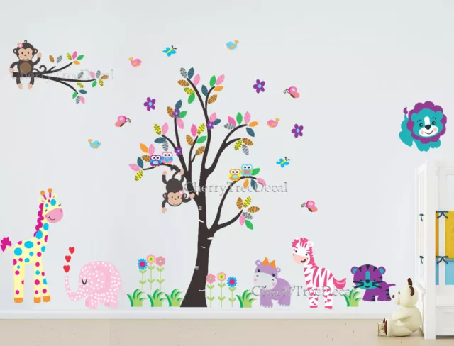 Jungle Tree Safari Animals Wall Stickers Art Decal Children Kids Nursery Decor