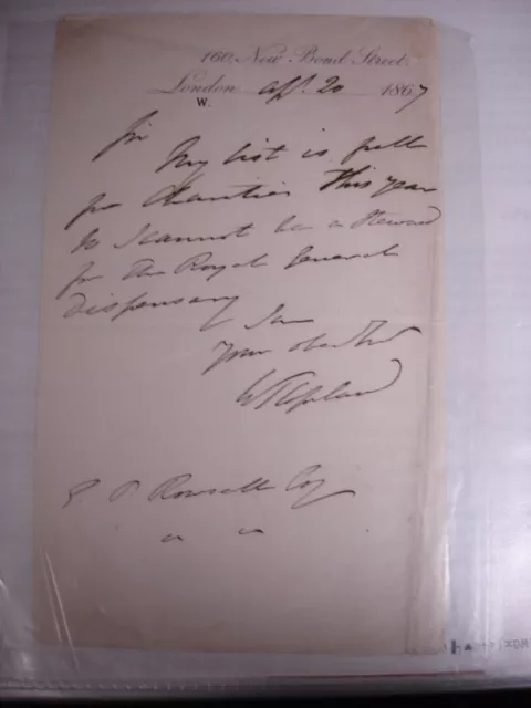 William John Copeland 1867 signed handwritten letter