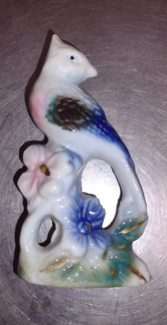 Antique Vintage Blue Bird Jay Ceramic Porcelain Small Figurine Japan