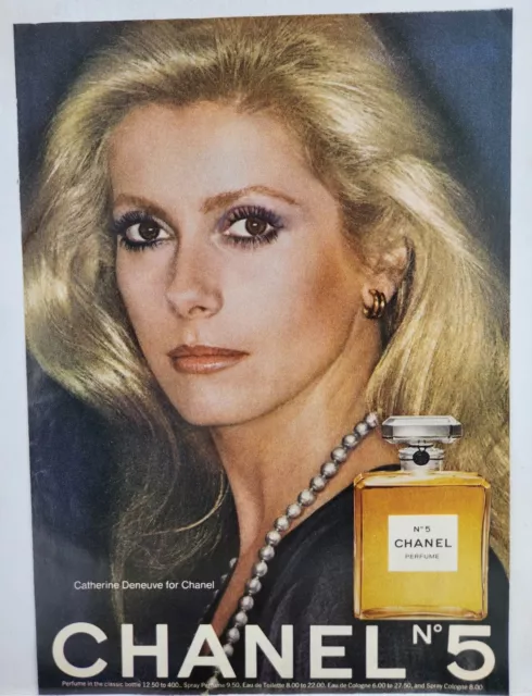 1977 Chanel No 5 Perfume Catherine Deneuve Print Ad Poster Man Cave Art Decor