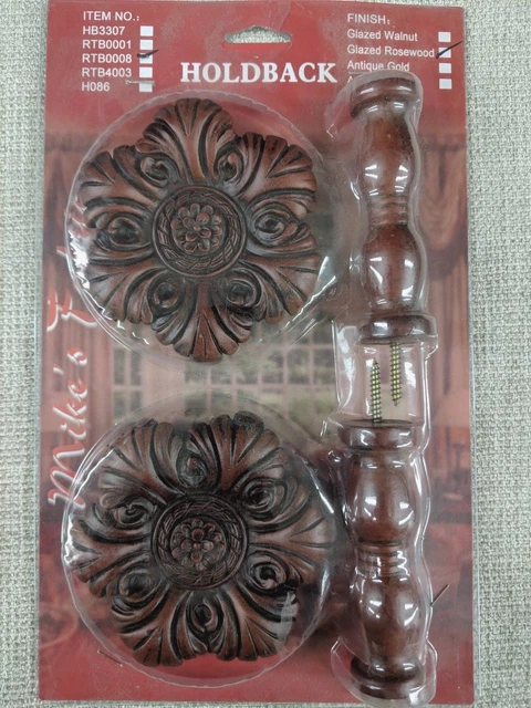 Wooden Drapery Curtain Holdbacks Tiebacks - Pair Rosewood RTB4008 Rosewood