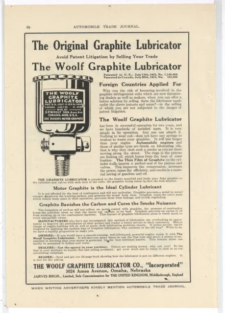 1916 Woolf Graphite Lubricator Ad: Coating for Auto Cylinders. Omaha Nebraska