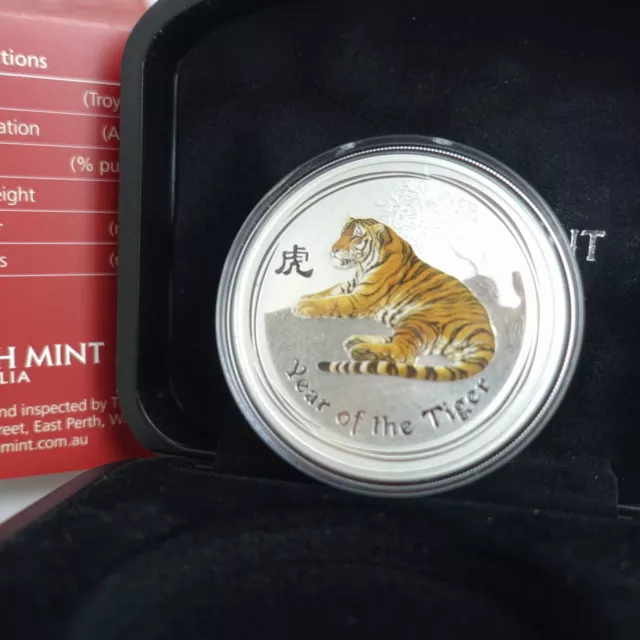 Australien Lunar II Tiger 2010 Farbe BU 1 oz Silber Perth Mint 170.000 Auflage