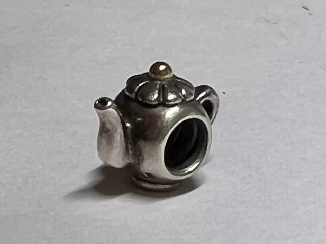 Pandora Sterling Silver & 14k Gold Teapot Charm 925 ALE  RARE  Retired