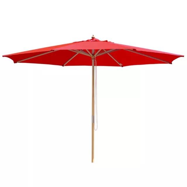 9ft 13ft Patio Wooden Umbrella Sunshade German Beech Pole Outdoor Beach Shelter