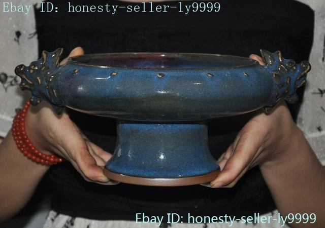 9.6'' China Ancient Jun porcelain beast head statue tray Pallets Dish plate