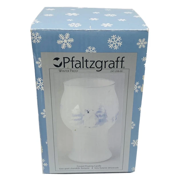 Pfaltzgraff Winter Frost Frosted Floating Candle Polar Bear Snow Tree In Box