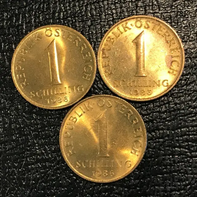 Lot Of 3 High Grade Au/Unc 1986  Austria 1 Schilling Coins-Apr024