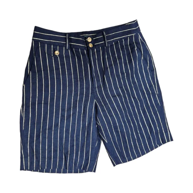 RALPH LAUREN GOLD Pinstripes NAVY BLUE Vintage Women Bermuda Shorts  4