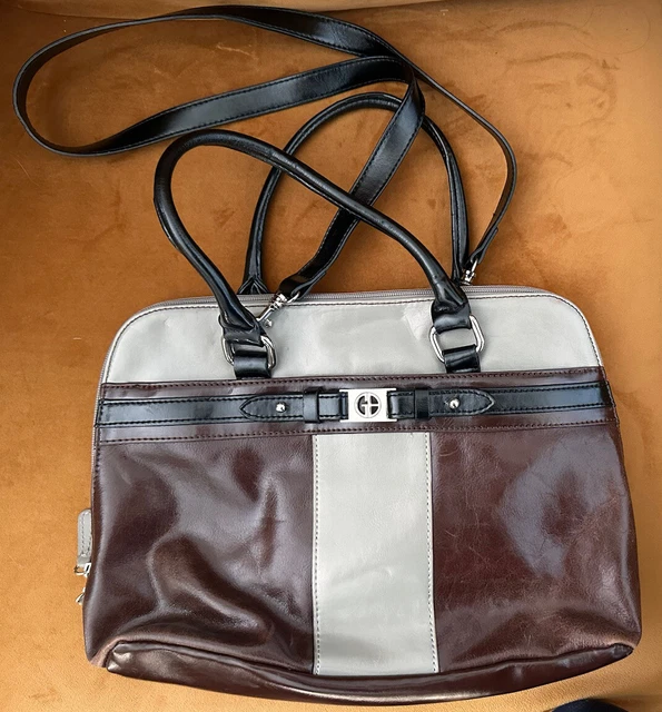 Giani Bernini Leather Color Block Medium Handbag Tote Purse Brown Gray bv