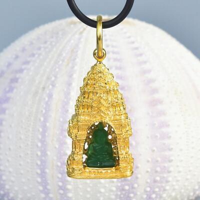 Buddha Image Gold Vermeil Sterling Pagoda Green Chalcedony Pendant Amulet 9.46g