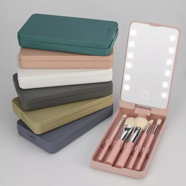 Travel Compact Makeup LED Mirror with Brushes - UK Seller