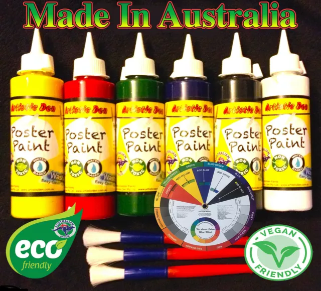 Kids Paint Set Washable Poster Paint Kids Craft Paint 6 x 250ml + 3 BRUSHES