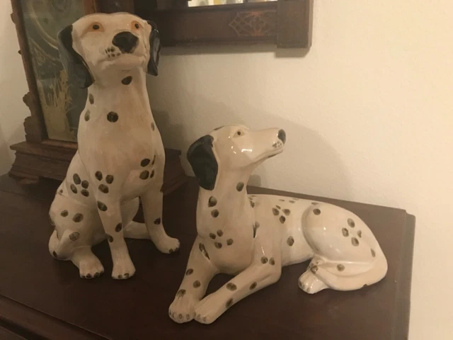 Vintage Ceramic Dalmatians Sitting and Laying Set of Dog Figurines Large