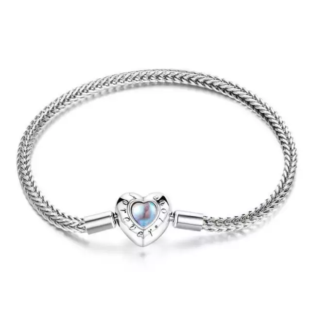 Heart Moonstone Inlaid Sterling Silver Bracelet