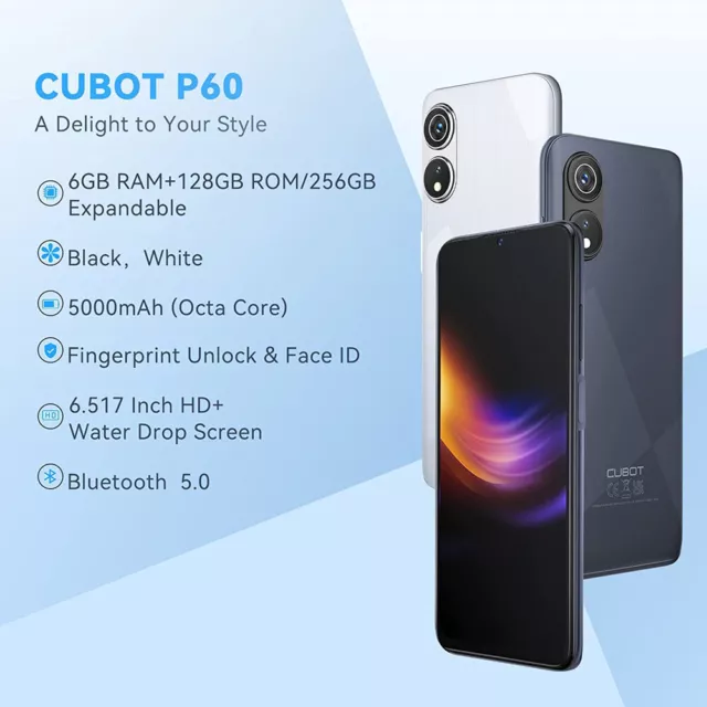 CUBOT P60 Smartphone Ohne Vertrag 6+128GB Android 12 Handy Face ID Fingerabdruck 3