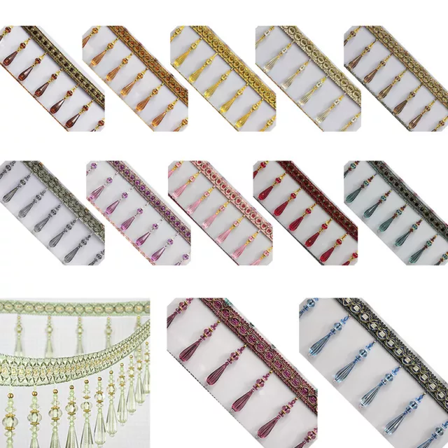 1M Crystal Beaded Fringe Upholstery Curtain Sewing Tassel Trim Decorative Ribbon