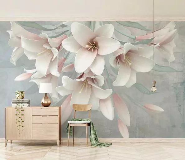 3D Embossed Lily Floral Self-adhesive Removable Wallpaper Murals Wall