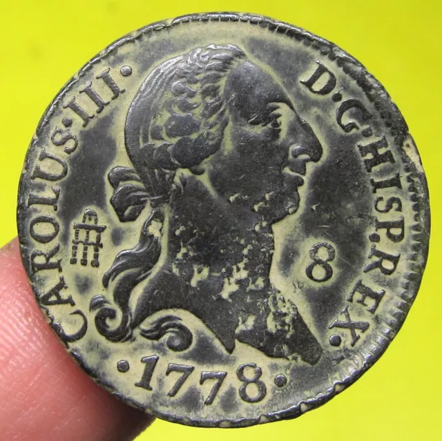 Amazing 1778 PIRATE COB SPANISH 8 Maravedis Colonial Coin Carlos CHARLES III