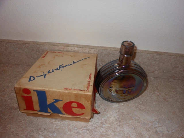 VTG Embossed WHEATON Carnival Glass Presidential Decanter DWIGHT D. EISENHOWER