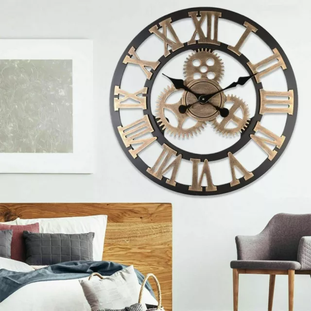 Large Roman Numerals Skeleton Wall Clock Big Giant Open Face Round Home Extra