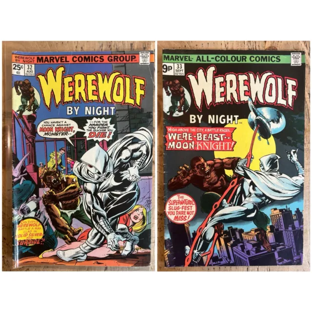 Marvel Werewolf by Night 32 & 33 1st and 2nd Moon Knight UK Preisvariante 1975