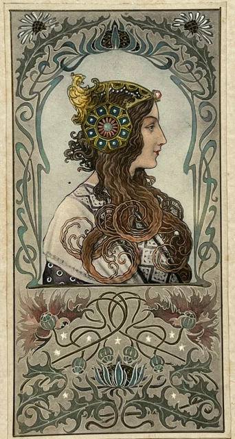 Broche Ancienne Style Art Nouveau — Profil Femme Inspiré De Mucha — Métal Doré — Années 1900 — 3.2 X 2.1 Cm