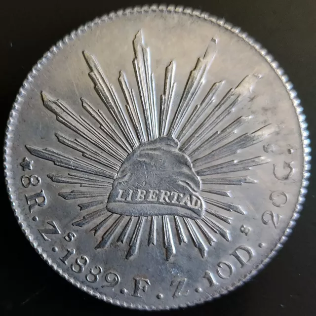 MEXICO 1889 8 REALES Zacatecas Zs Mint ass. FZ rare and hard to find very nice c