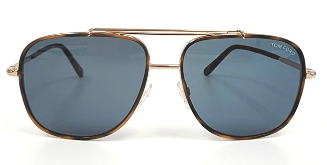 TOM FORD Benton TF693 28V 58mm Squared Aviator Sunglasses Gold / Havana / Blue