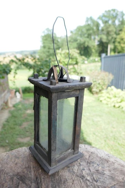 ~~~Primitive small old wood lantern, barn lantern, antique candle lantern, 19C.