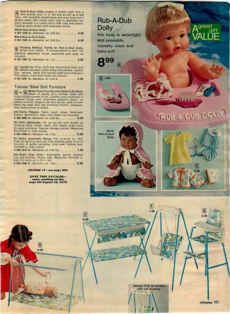 1974 ADVERT Ideal Rub A Dub Doll Dolly Eegee Softina Dolls White Black