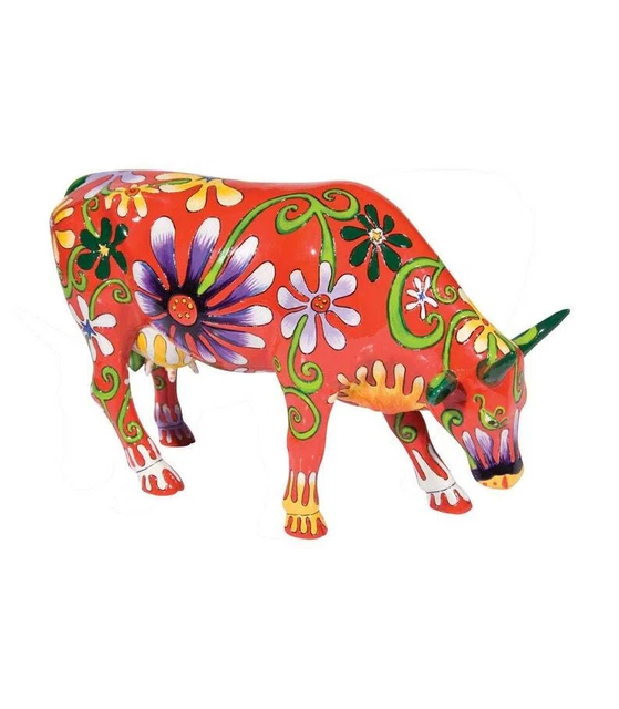 Statue vache Cow Parade, en résine multicolore. Modèle "Fleurs" L 30 cm