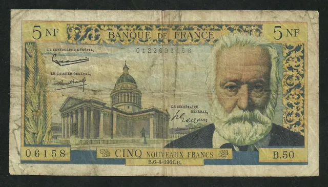 5 NF Nouveaux Francs Victor Hugo (6-4-1961)