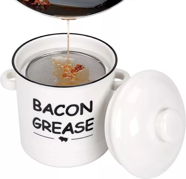 Ceramic Bacon Grease Container Keeper With Strainer 1L Frying Oil