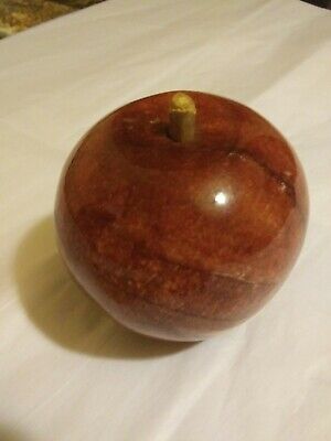 Red Apple Hand Carved from Onyx Stone with Wooden Stem Paper Weight Fruit