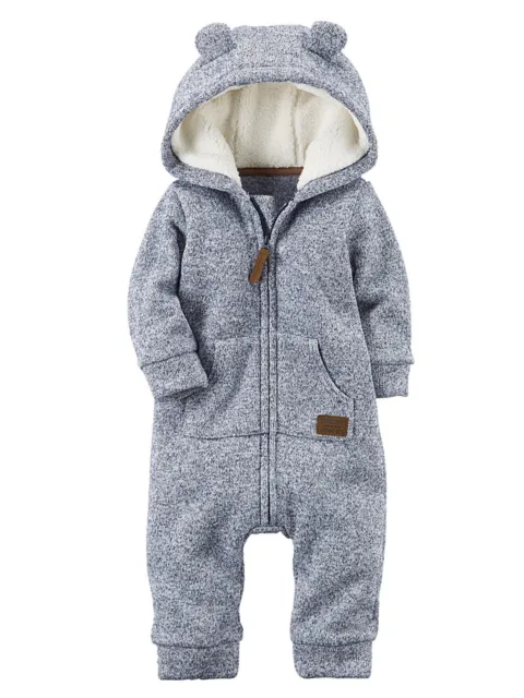 Carters Infant Boys Speckled Blue Hooded Jumpsuit Coverall Baby Outfit Pram 6m