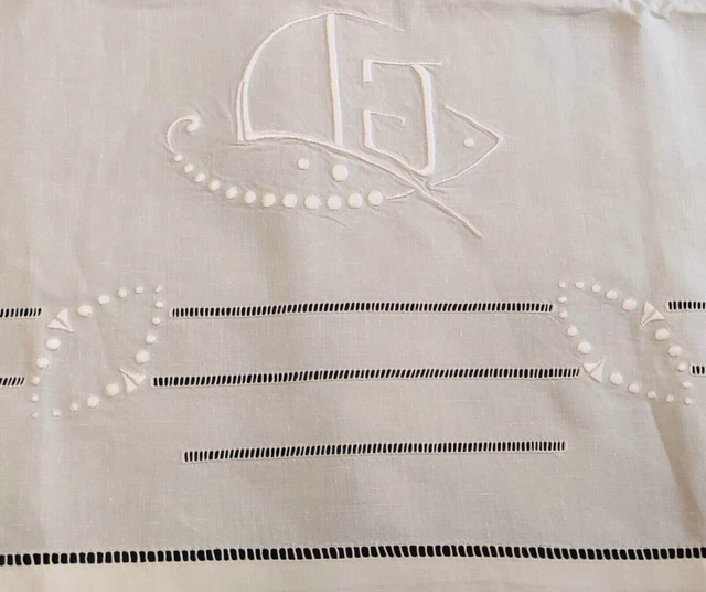 Lenzuolo Lino Bianco 312X238 Iniziali CJ Punto Venezia Con Ritorno Ricamo A Mano