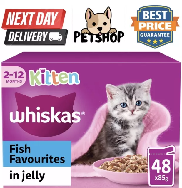 Whiskas Kitten Fish Favourites Mixed Wet Cat Food Pouches in Jelly 48 X 85g