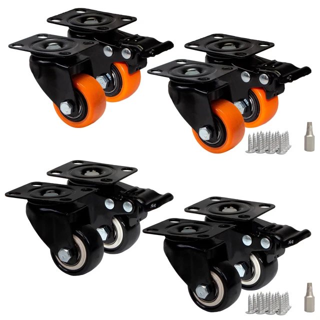4er-Set Möbelrollen Mit Bremse – 25 Mm TPR-Lenkrollen – Schwerlasttauglich Bis 40 Kg – Ideal Für Paletten, Möbel & Viele Bodenarten