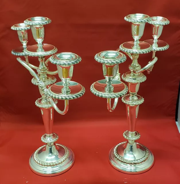Antique Heavy Pair of 16" Three Light Twisted Arm Candelabras Friedman Silver Co
