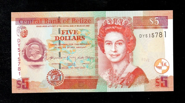 Belize $ 5 Dollars 2020  P 67 Unc * Qe Ii * Banknote