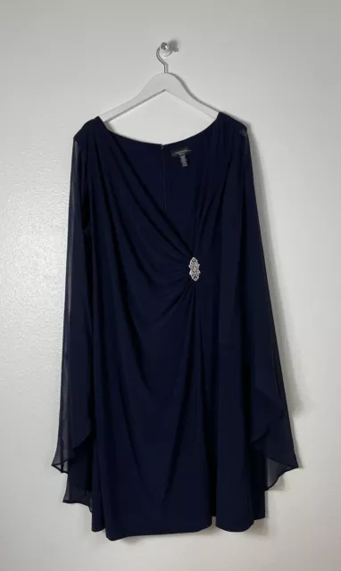 R & M Richards Women's Embellished Chiffon Cape Dress Navy  Size 22W