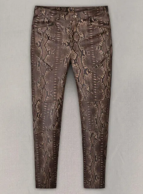 Homme Marron Foncé Python Cuir Pantalon Pure Peau de Mouton Stylé Usure Designer