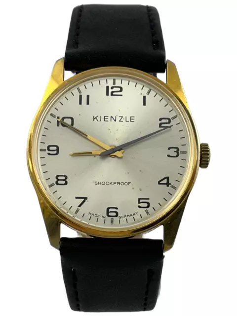 Goldene Herrenarmbanduhr Kienzle Handaufzug mit Lederarmband, funktioniert